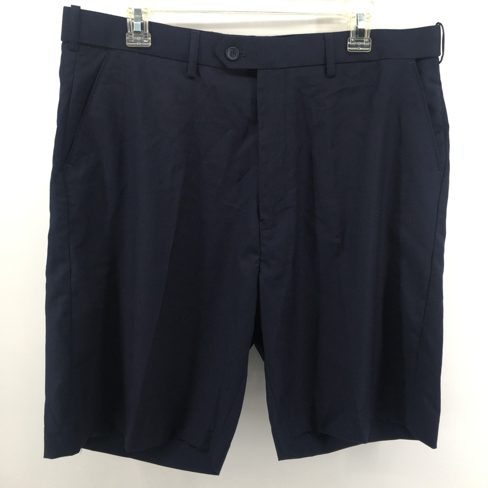 Bocaccio Golf Shorts Men 36 Navy Blue Polyester Rayon Spandex Stretch Flat Front
